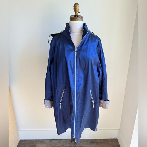 MYCRA PAC BLUE RAIN JACKET FLORAL EMBROIDERY GREY HEART LINING SIZE 3 XL - Picture 2 of 8